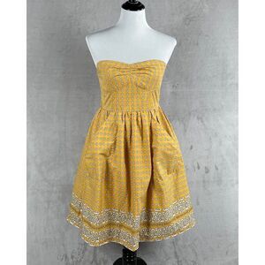 GIRLS FROM SAVOY‎ Anthropologie Bandana Print Dress Sz 2 Yellow Strapless Lined
